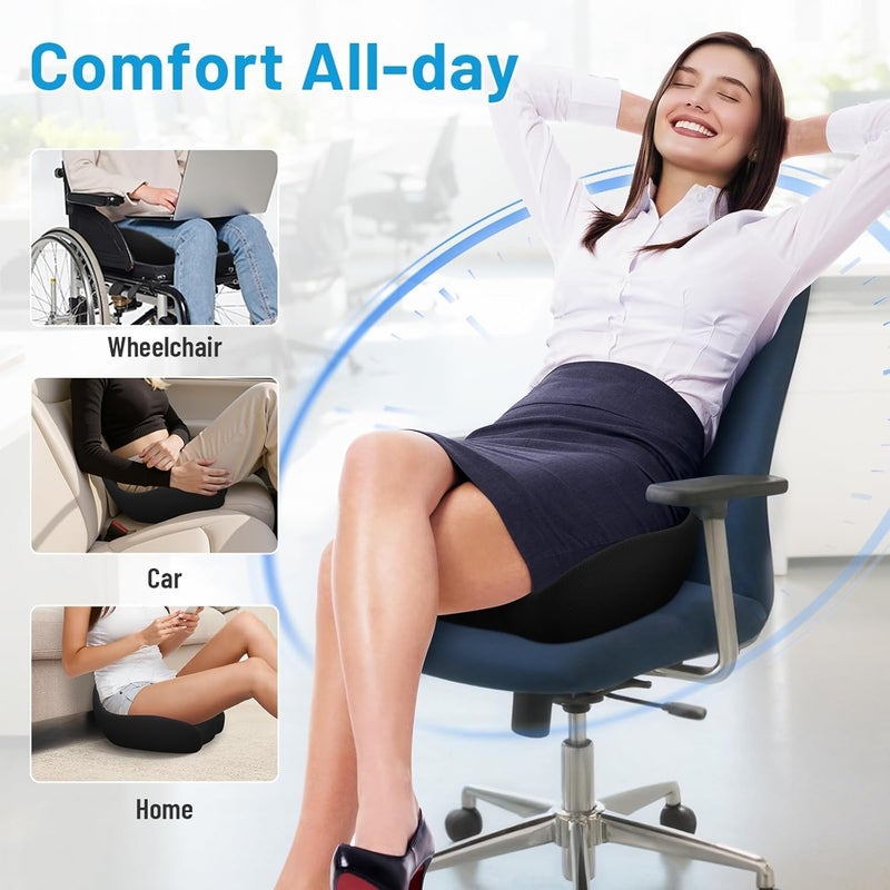 CushZone Seat Cushion, Memory Foam Office Chair Cushions, Ergonomic Curved Design for Sciatica, Tailbone, Coccyx, Seat Support for Car, Desk Chair, Wheelchair, Enhances Long Sitting Comfort (Black) - Image 5